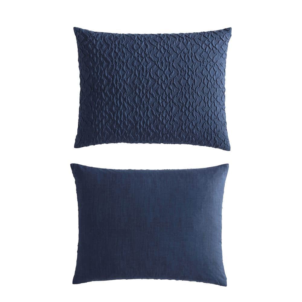 Navy Embossed Microfiber Twin Duvet Cover Set