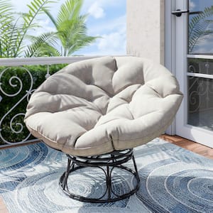 Patio Wicker Outdoor Papasan Lounge Chair with Beige Cushion