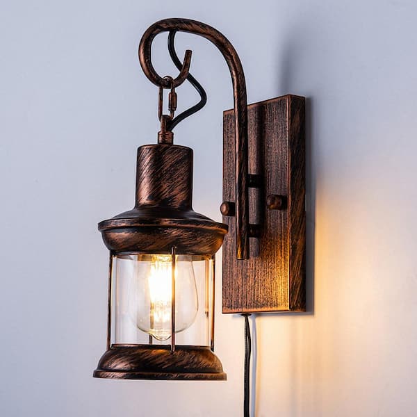 Rustic Antique Industrial Vintage Retro Lantern Wall Lamp Sconce Light    L R 
