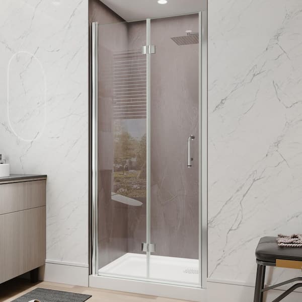 34 to 36 in. W x 72 in. H Bi-Fold Frameless Shower Door in Chrome with Tempered Clear Glass