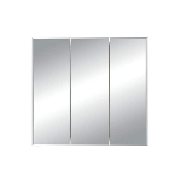 JENSEN Horizon 30 in. W x 28-1/4 in. H x 5 in. D Frameless Tri-View Recessed Bathroom Medicine Cabinet in White