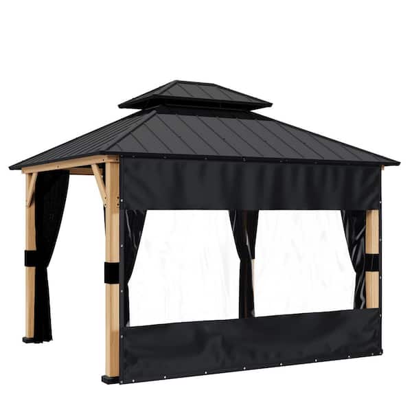 8-ft. x 12 ft. Outdoor PVC Curtain Black Top Bottom Clear Center Tear Resistant Privacy Screen Patio Pergola Gazebo