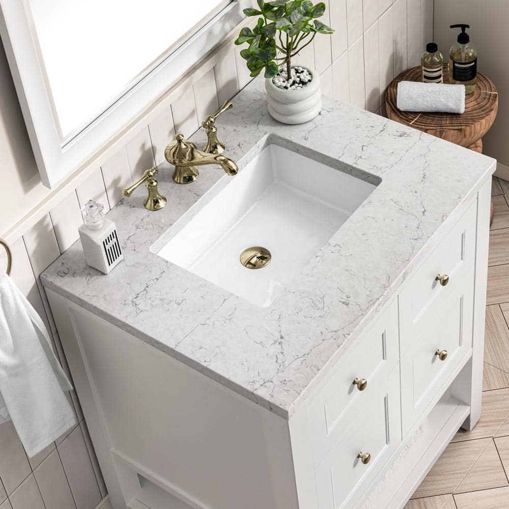 Bright White Solid Wood Transitional Single Vanity Base
