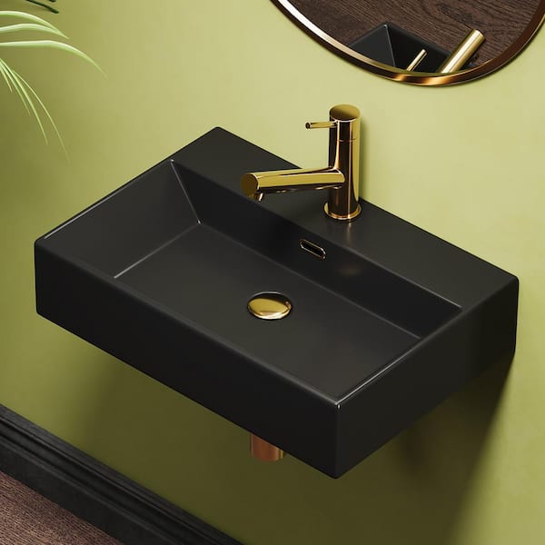 Turner 24 in. L x 16.5 in. W x 5.75 in. D Vitreous China Wall-Mount/Vessel Sink with Faucet Hole in Matte Black