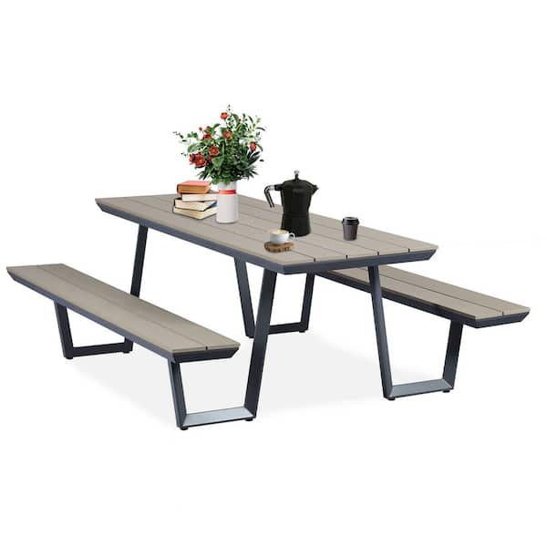 Aoodor 78 in. Gray Rectangle Picnic Table