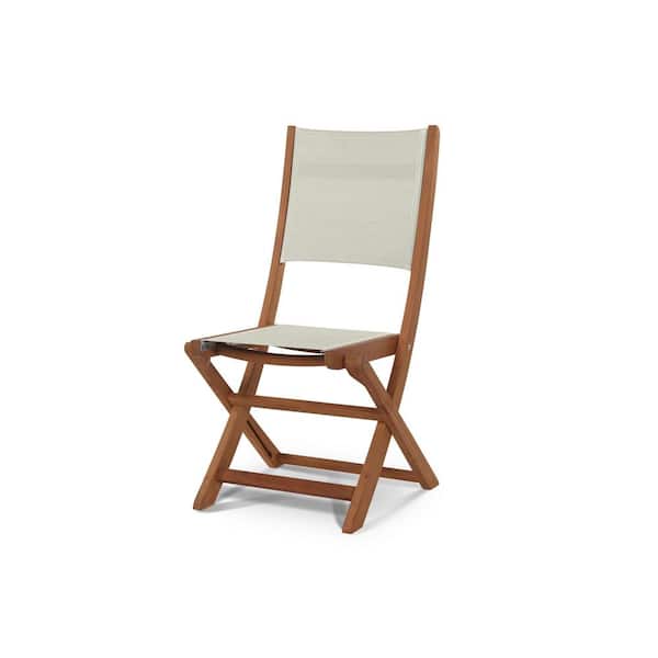 Unbranded Lucas Folding Teak Outdoor Dining Chair with White Textilene Fabric