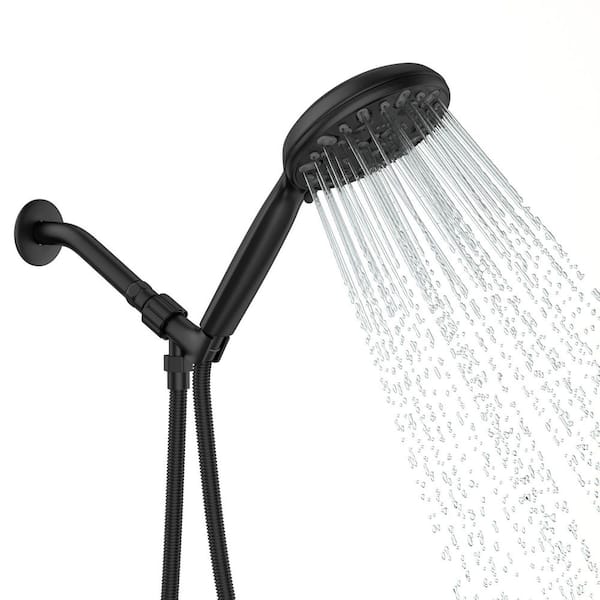 LORDEAR 7-Spray Patterns with 1.8 GPM 4.7 in. Wall Mount Handheld Shower Head in Matte Black