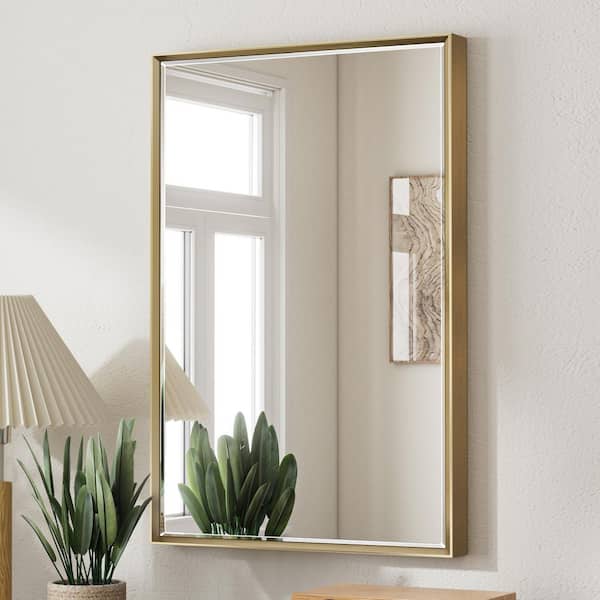 QueenFun 24 in. W x 36 in. H Framed Rectangular Beveled Edge Bathroom Vanity Mirror in Champagne Gold