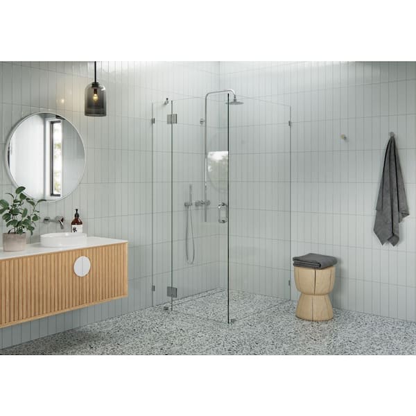 Glass Warehouse 34 in. W x 43 in. D x 78 in. H Pivot Frameless Corner Shower Enclosure in Polished Chrome Finish with Clear Glass