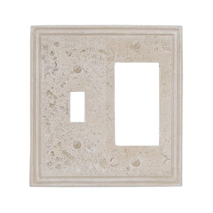 Faux Stone 2 Gang 1-Toggle and 1-Rocker Resin Wall Plate - Almond