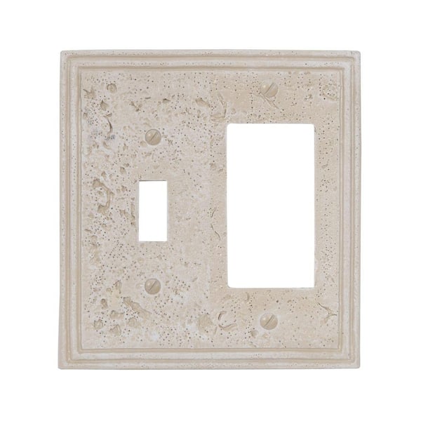 AMERELLE Faux Stone 2 Gang 1-Toggle and 1-Rocker Resin Wall Plate - Almond