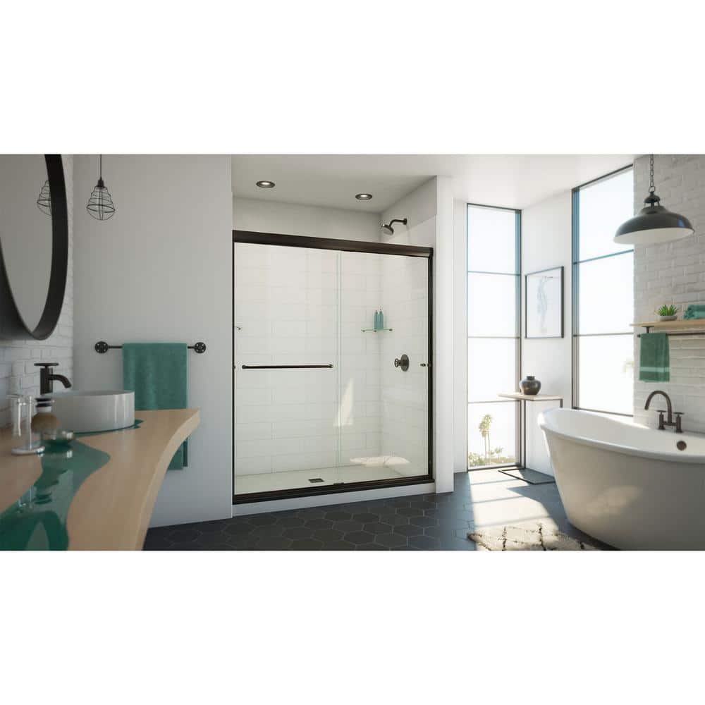 Oil Rubbed Bronze and Clear Glass Semi-Frameless Sliding Shower Door