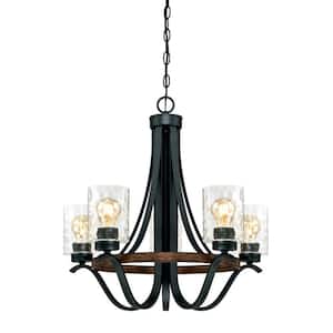 Barnwell 5-Light Textured Iron and Barnwood Chandelier with Clear Hammered Glass Shades