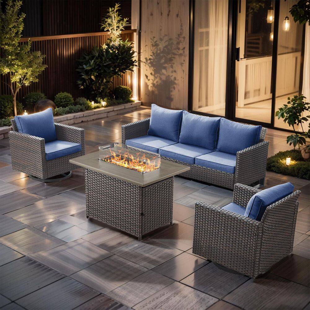 UvaNest Brown 4-Piece Wicker Patio Fire Pit Conversation Set with Blue Cushions, Outdoor Sofa Set with Swivel Glider price history on PriceWatchPro