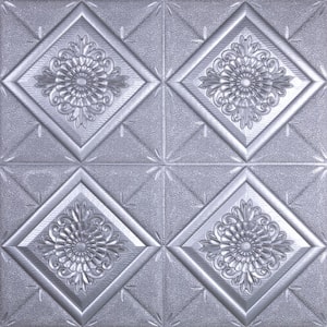 Falkirk Jura II 28 in. x 28 in. Peel & Stick Dark Silver Flowers in Diamonds PE Foam Decorative Wall Paneling (10-Pack)