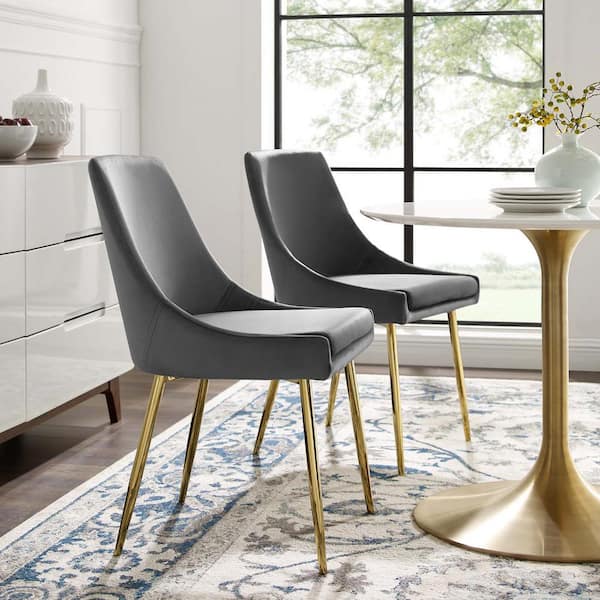 Viscount Gold Charcoal Performance Velvet Dining Chairs (Set of 2)