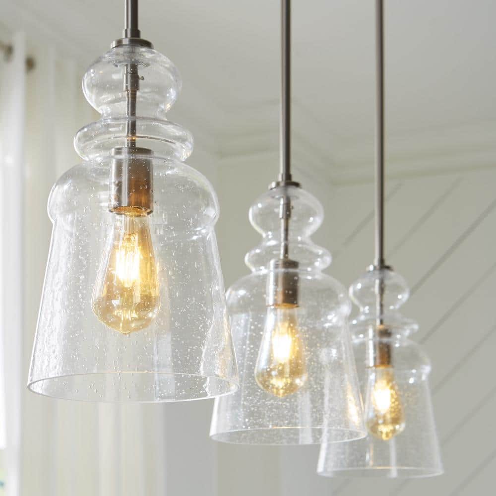 Brushed Nickel Clear Seeded Glass Modern Pendant Light