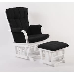 Home Deluxe Black Microfiber and White Wood Glider and Ottoman Set