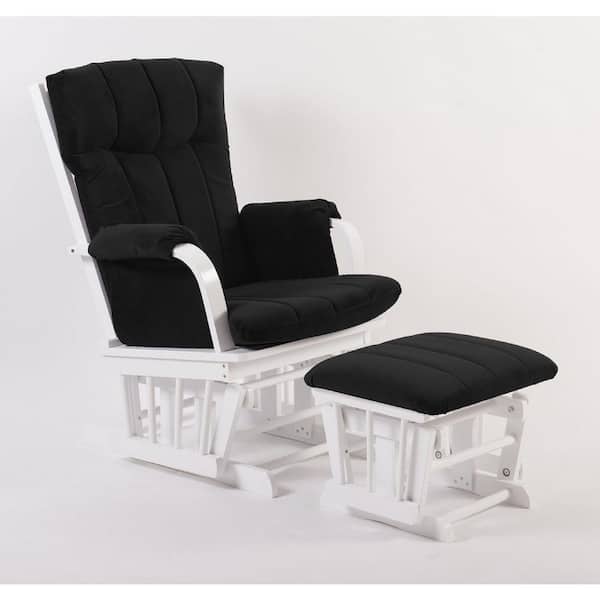 ARTIVA Home Deluxe Black Microfiber and White Wood Glider and Ottoman Set