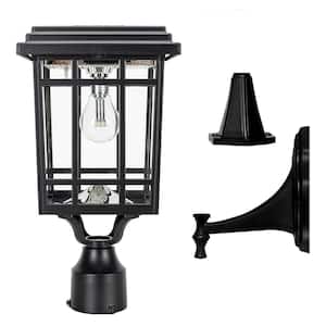 Grand Prairie Bulb Single Aluminum Black LED Bulb Outdoor Solar Post Light with 3 Mounting Options Fitter, Pier, Wall