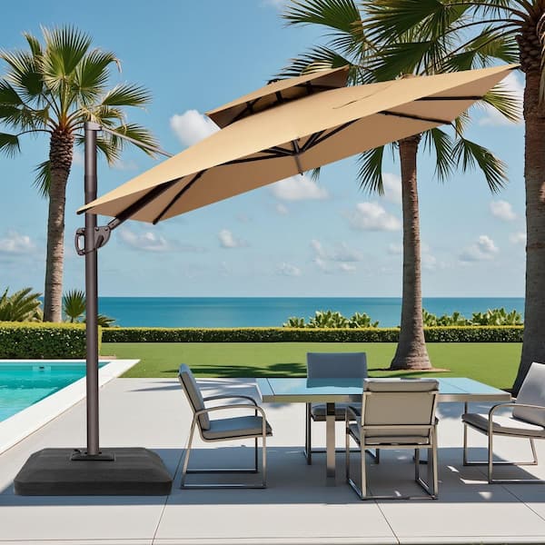 cantilever aluminum patio umbrellas Domi Umbrella Double Top, Heavy-Duty Frame Gray / 9'x9' It is a sun protection product with a sturdy construction Bambrella Hurricane Side Wind Aluminum