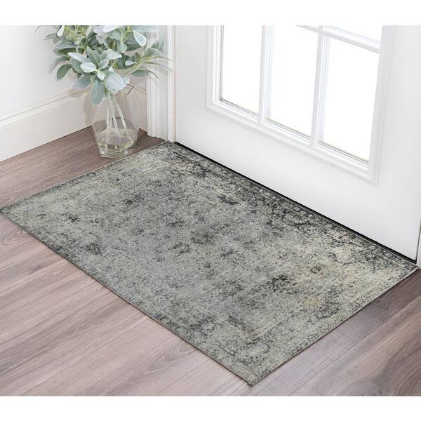 3 ft. x 5 ft. Gray And Black Floral Medallion Area Rug