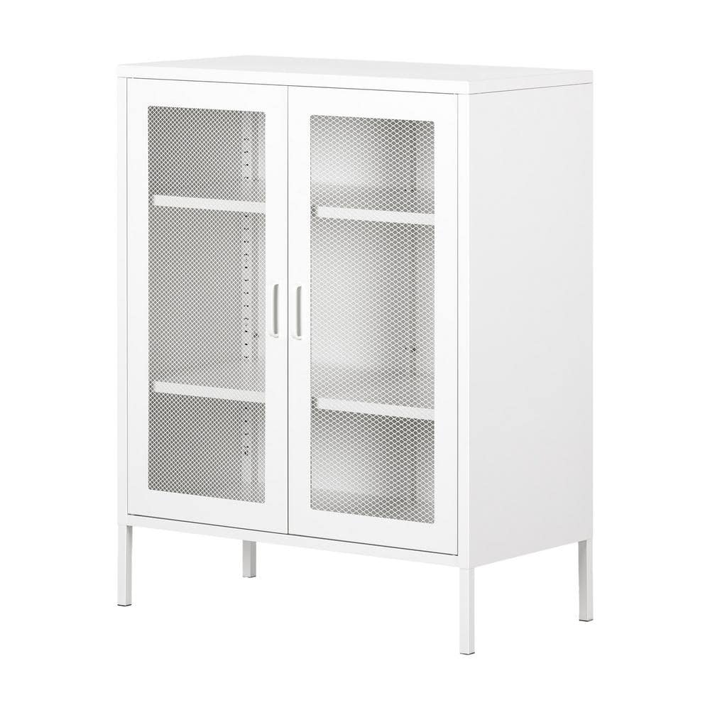 Eddison Mesh 2 Door Storage Cabinet Pure White - South Shore: Metal Frame, Adjustable Shelves, Wall Anchor