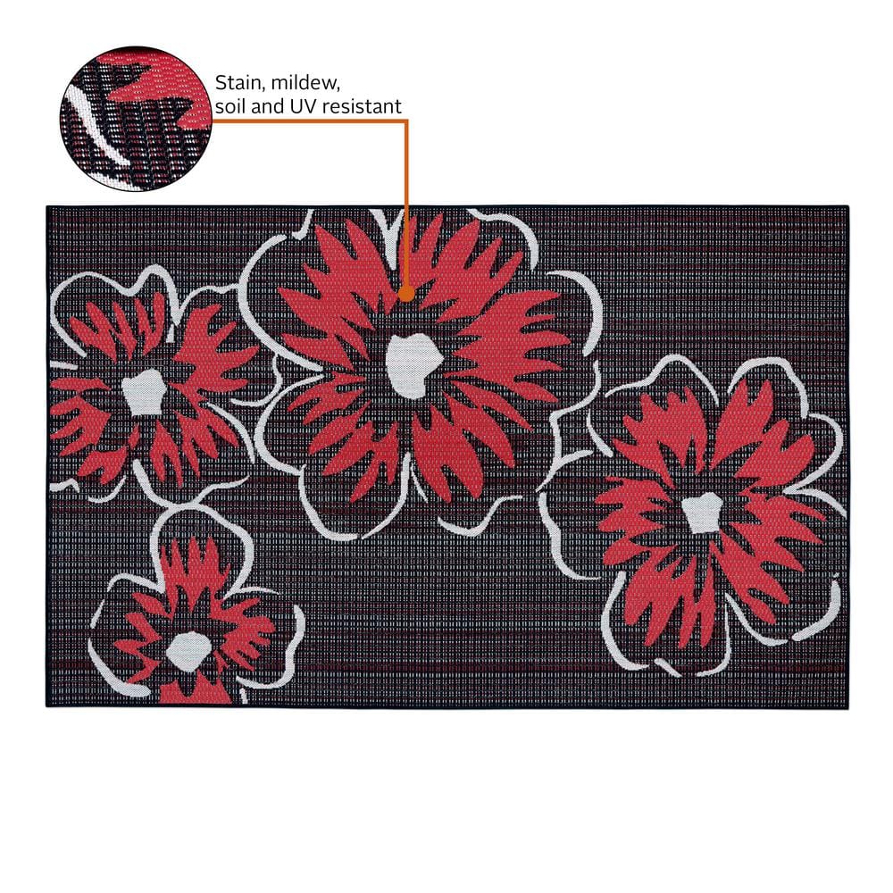 Happy Blooms Green/Pink Reversible Rectangular Synthetic Rug 5' x 8'