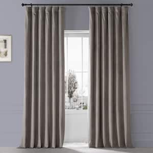 Signature Library Taupe Beige Plush Velvet Hotel Blackout Curtain - 50 in. W x 108 in. L (1 Panel)