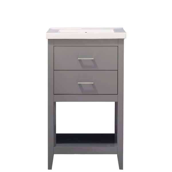 Design Element Cara 20 in. W x 15 in. D Bath Vanity in Gray with Porcelain Vanity Top in White with White Basin