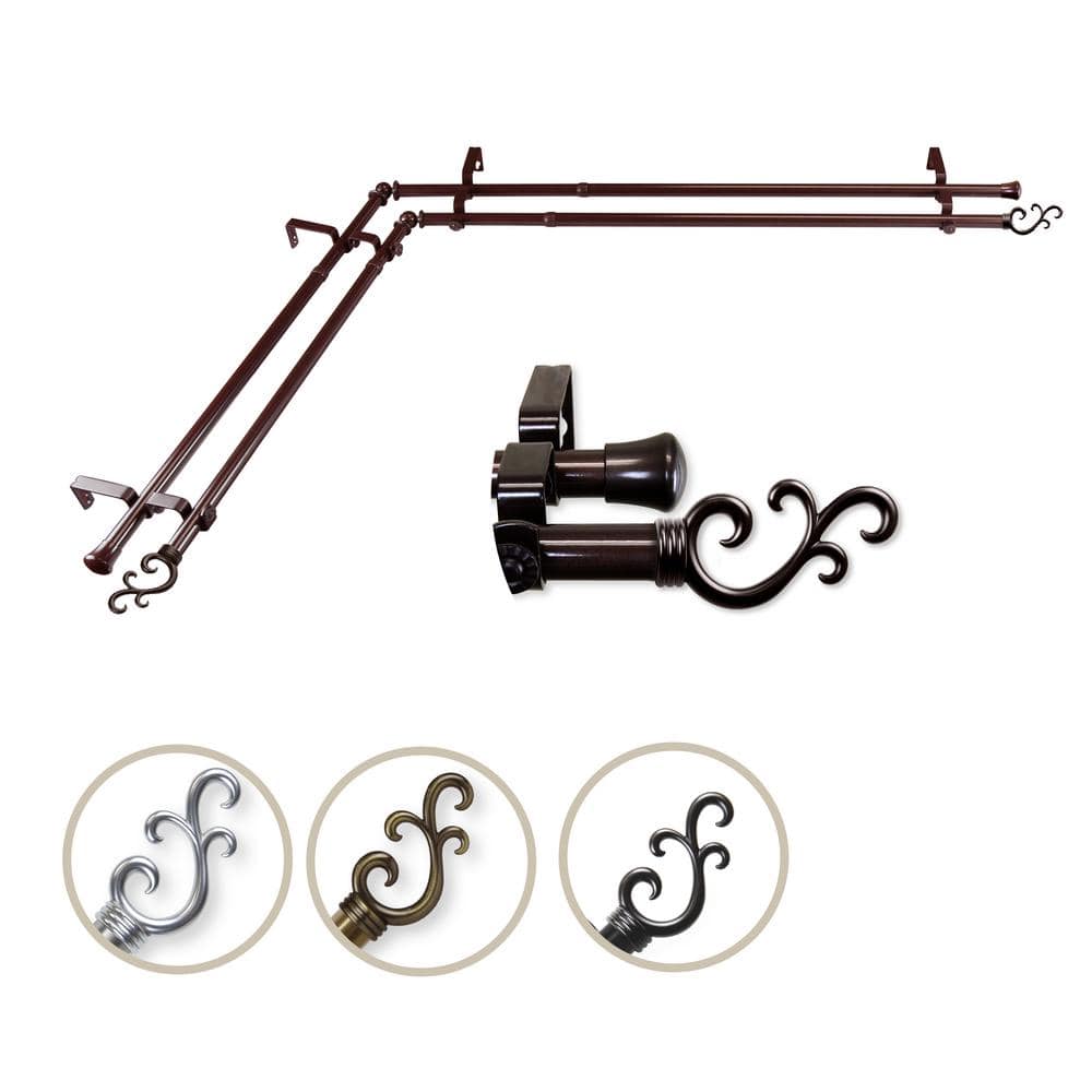 48 in. - 84 in. Adjustable 3/4 in. Double Corner Window Curtain Rod in Coco
