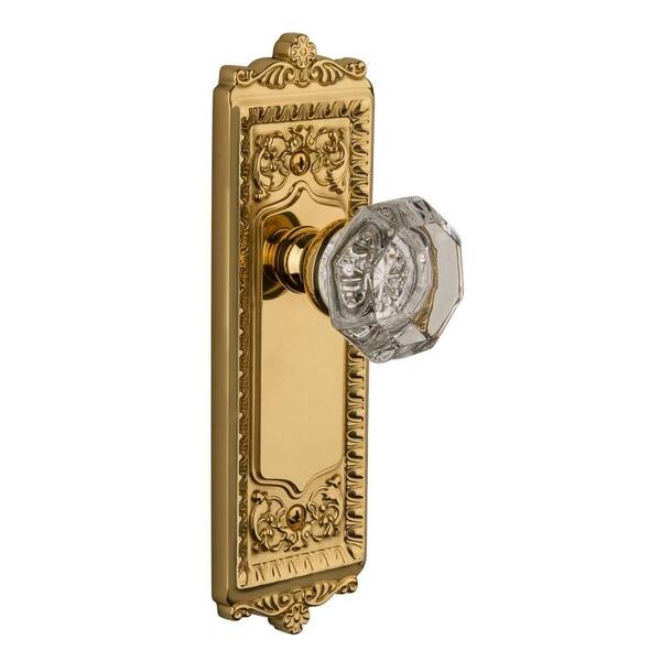 Grandeur Windsor Polished Brass Plate with Privacy Chambord Crystal Knob