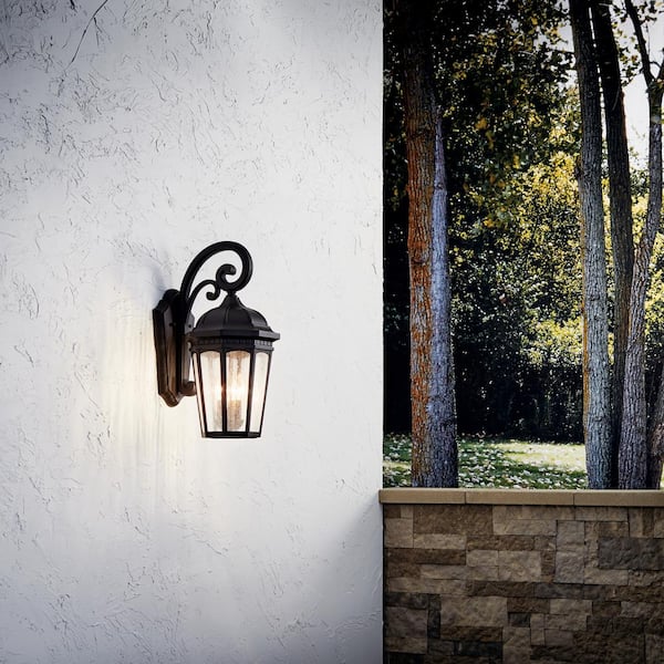 Courtyard 22.25 in. 3-Light Textured Black Outdoor Hardwired Wall Lantern Sconce with No Bulbs Included (1-Pack)