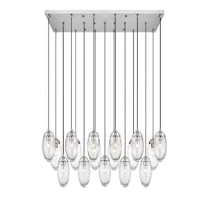 Arden 17-Light Brushed Nickel Shaded Linear Chandelier with Clear Glass Shade with No Bulbs Included