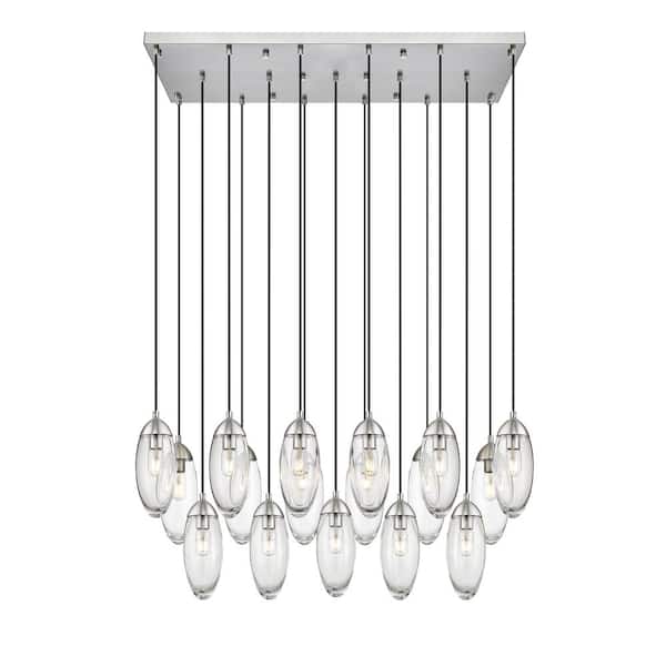 Unbranded Arden 17-Light Brushed Nickel Shaded Linear Chandelier with Clear Glass Shade with No Bulbs Included