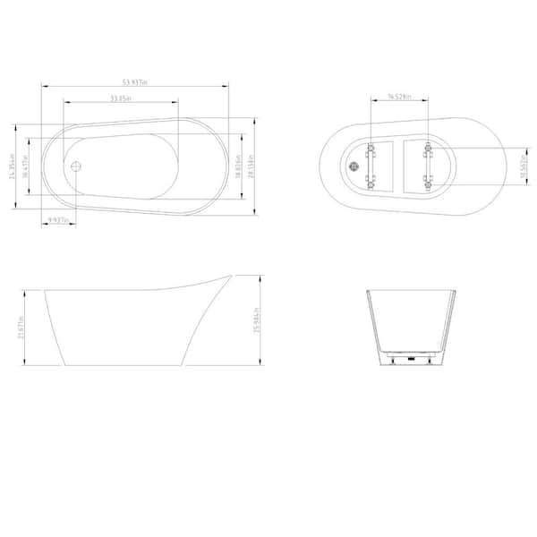 53.9 in. Fiberglass Flatbottom Freestanding Bathtub in Solid Matte Black Inside and Outside