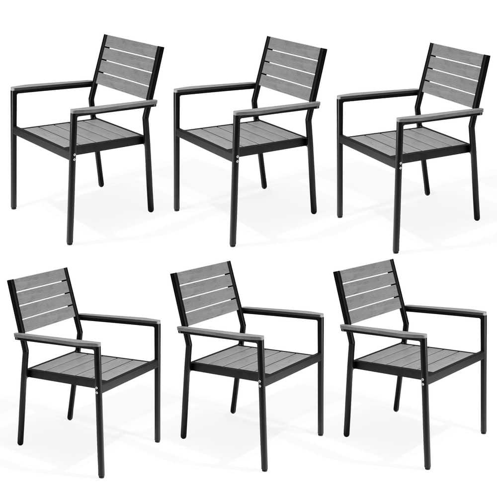 Stackable Patio Dining Chairs Modern Aluminum Armchairs Outdoor Dining chairs in Gray for Garden Lawn Deck (Set of 6) price history on PriceWatchPro