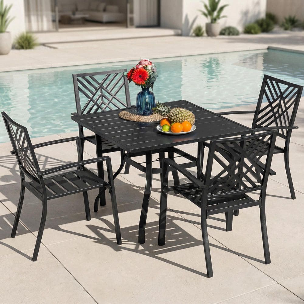 5-Piece Metal Patio Dining Set, Stackable Chairs and Table Set for Garden, Backyard, Poolside price history on PriceWatchPro