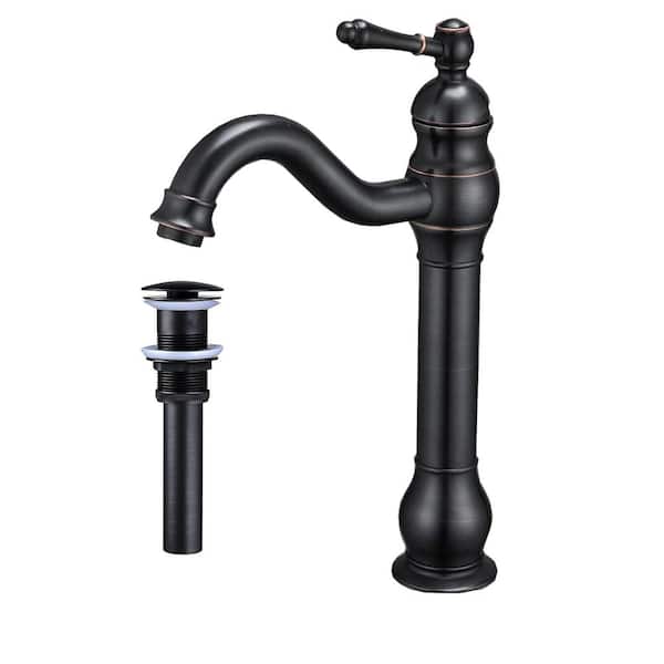 DESwan Single Hole Single Handle Waterfall Tall Body Vessel Sink Faucet with Pop Up Drain in Oil Rubbed Bronze