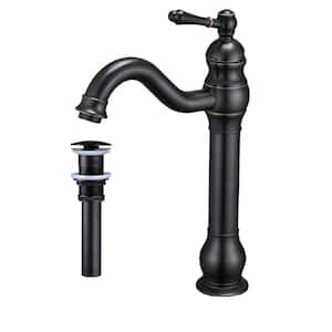 Single Hole Single Handle Waterfall Tall Body Vessel Sink Faucet with Pop Up Drain in Oil Rubbed Bronze