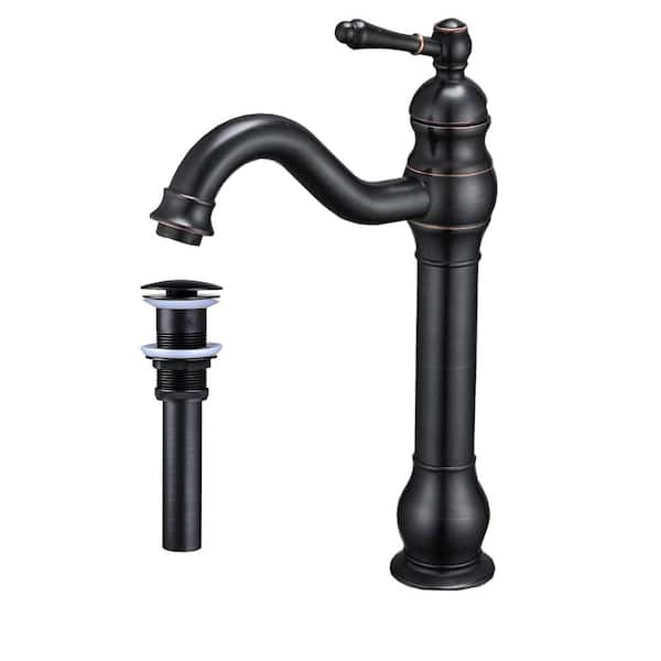 KINWELL Single Hole Single Handle Waterfall Tall Body Vessel Sink Faucet with Pop Up Drain in Oil Rubbed Bronze
