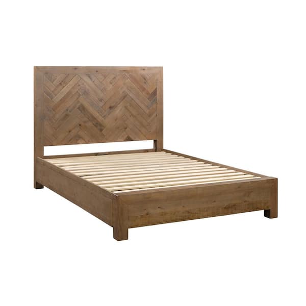 New Heights Cascade Brown Chestnut Reclaimed Wood Frame Queen Platform Bed
