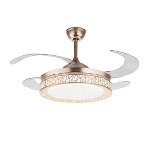 42 in. Indoor Integrated LED Gold Retractable Blades Three Color Change Ceiling Fan with Remote Control