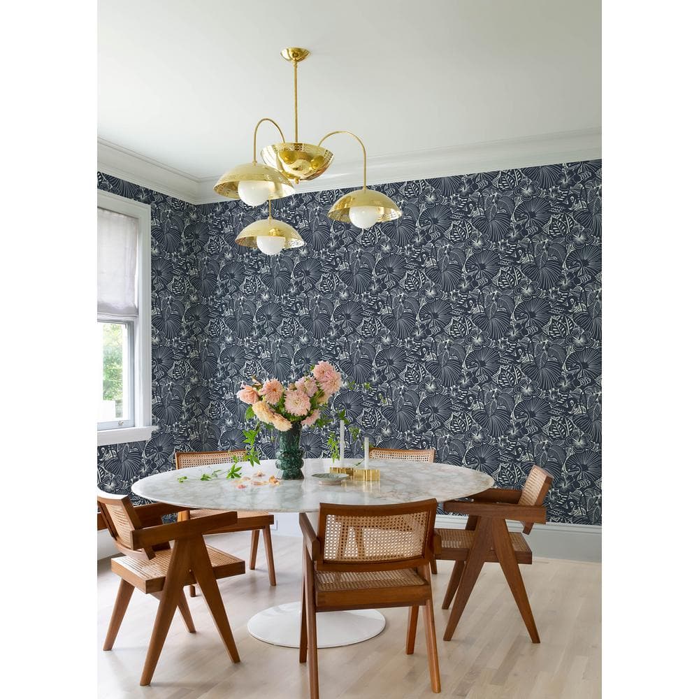 Idalia Navy and White Floral Flamingo Non-Woven Wallpaper