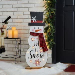 36 in. H Wooden Christmas Snowman Porch Decor Lighted