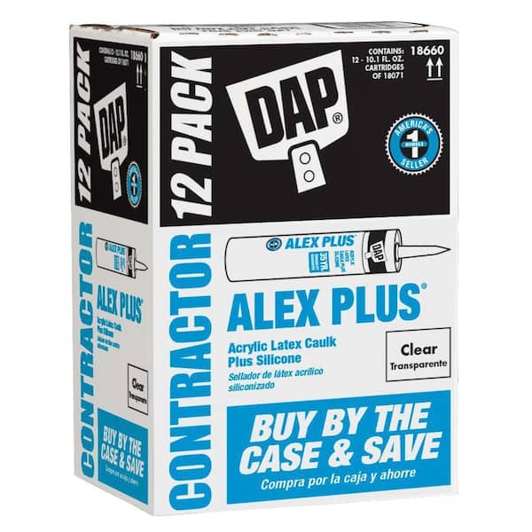 DAP Alex Plus 10.1 oz. Clear Acrylic Latex Caulk Plus Silicone(12-Pack)