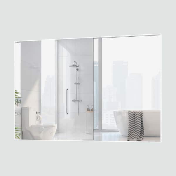 YSQCAR 48 in. W x 32 in. H Square Frame Vertical or Horizontal Hanging Decorative Wall Bathroom Vanity Mirror in White