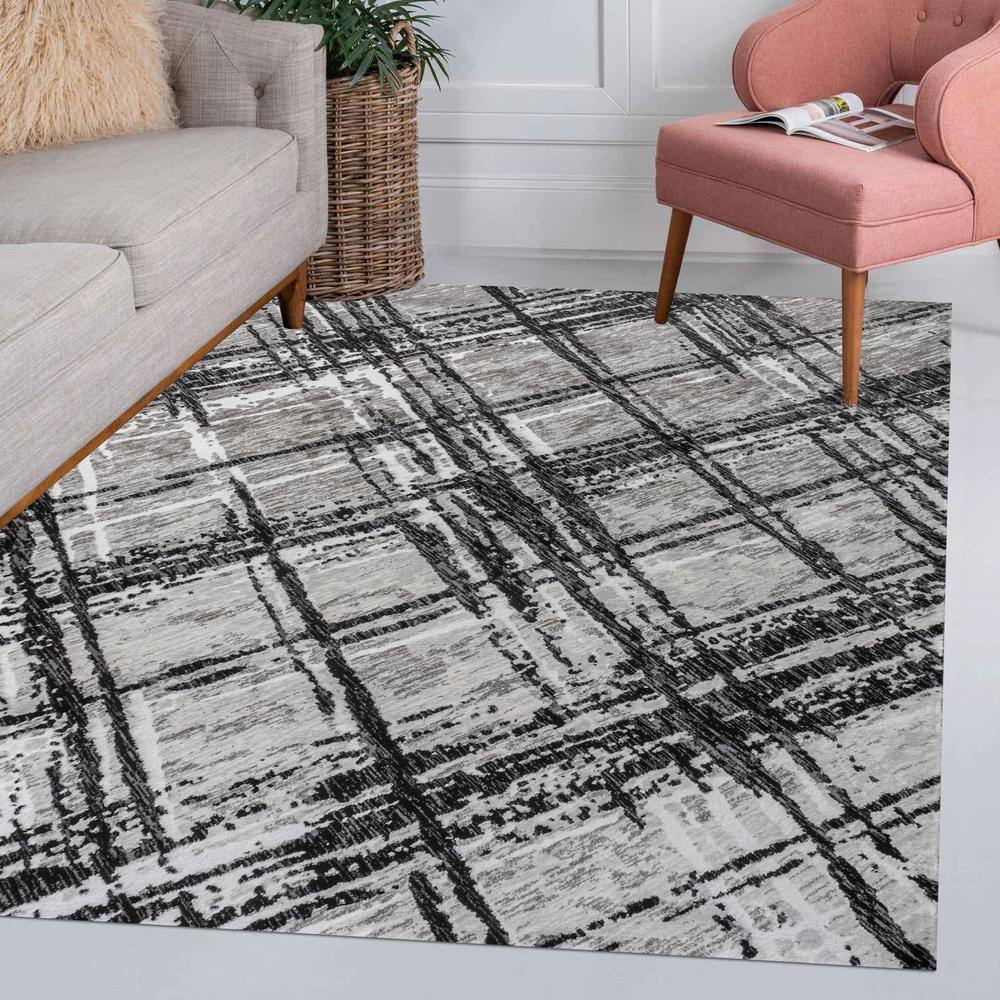 Gray Abstract Flat Woven Reversible Synthetic Rug 3x5