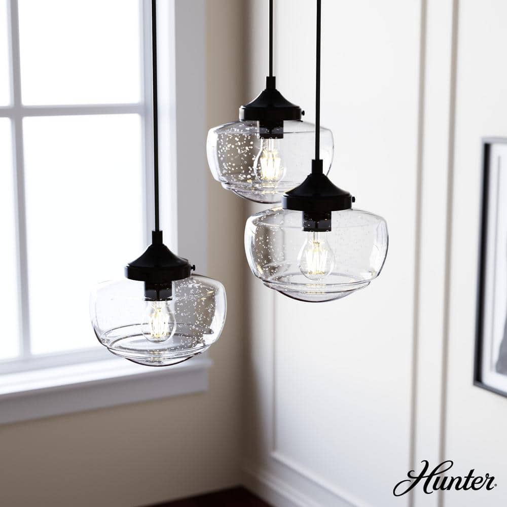 Hunter Lochemeade 3-Light Noble Bronze Modern/Contemporary Seeded Glass Tiered LED Small Hanging