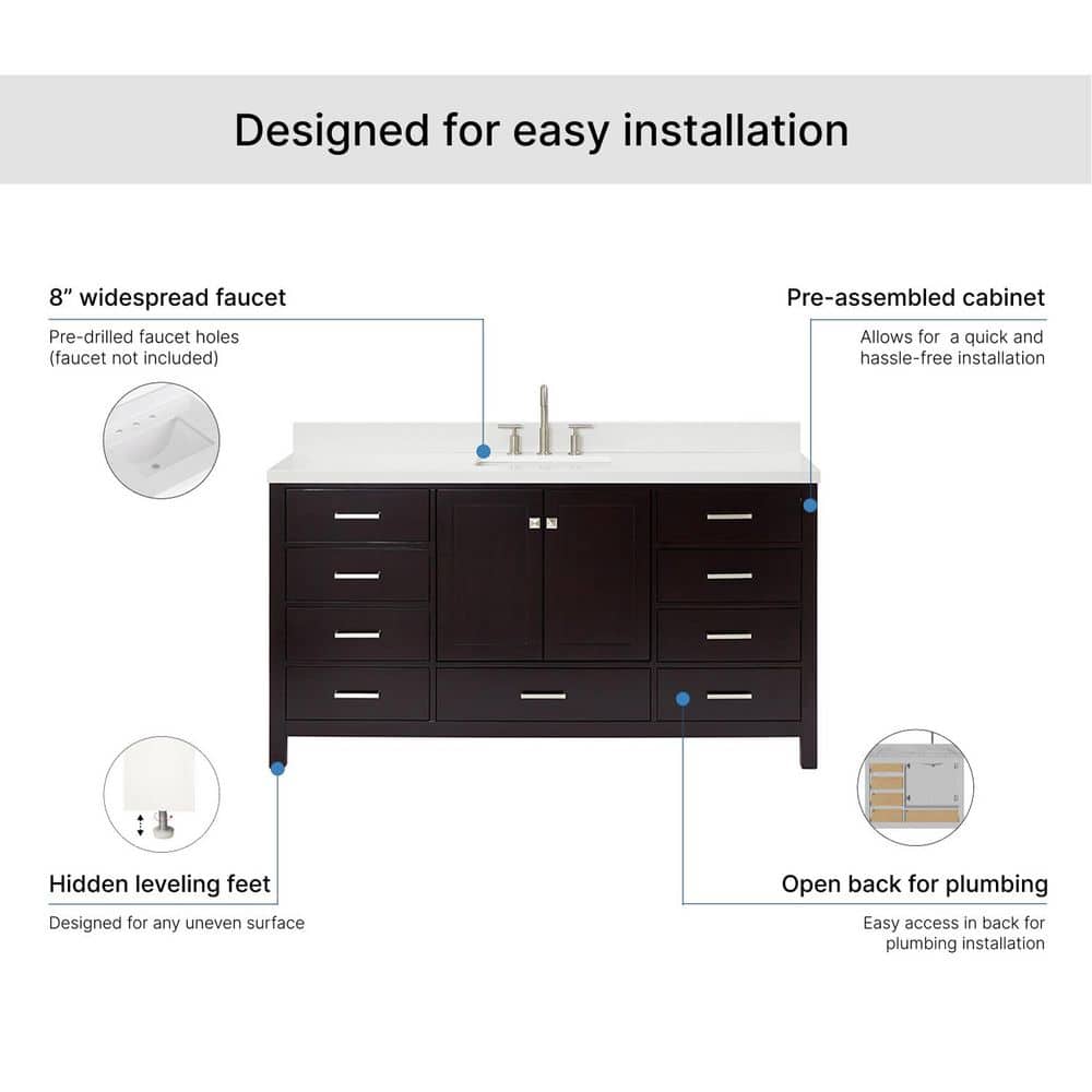 Espresso Solid Wood Freestanding Single Basin Vanity with Quartz Top